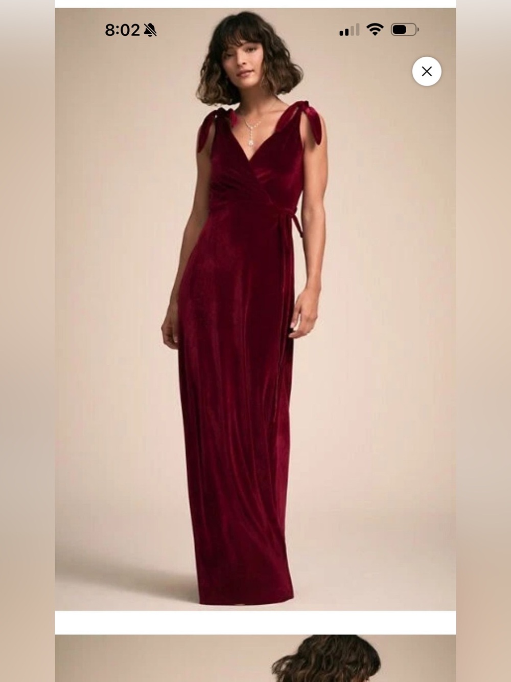 BHLDN Burgundy Velvet Tie-Shoulder Wrap Maxi Dress